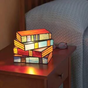 Creative Stained styled Glass Stacked Books Desktop Plastic Decoration Light